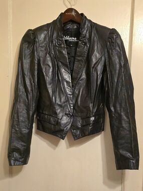 VTG 1980s Wilson Black Puff-Shoulder Leather Blazer Modern Size 0